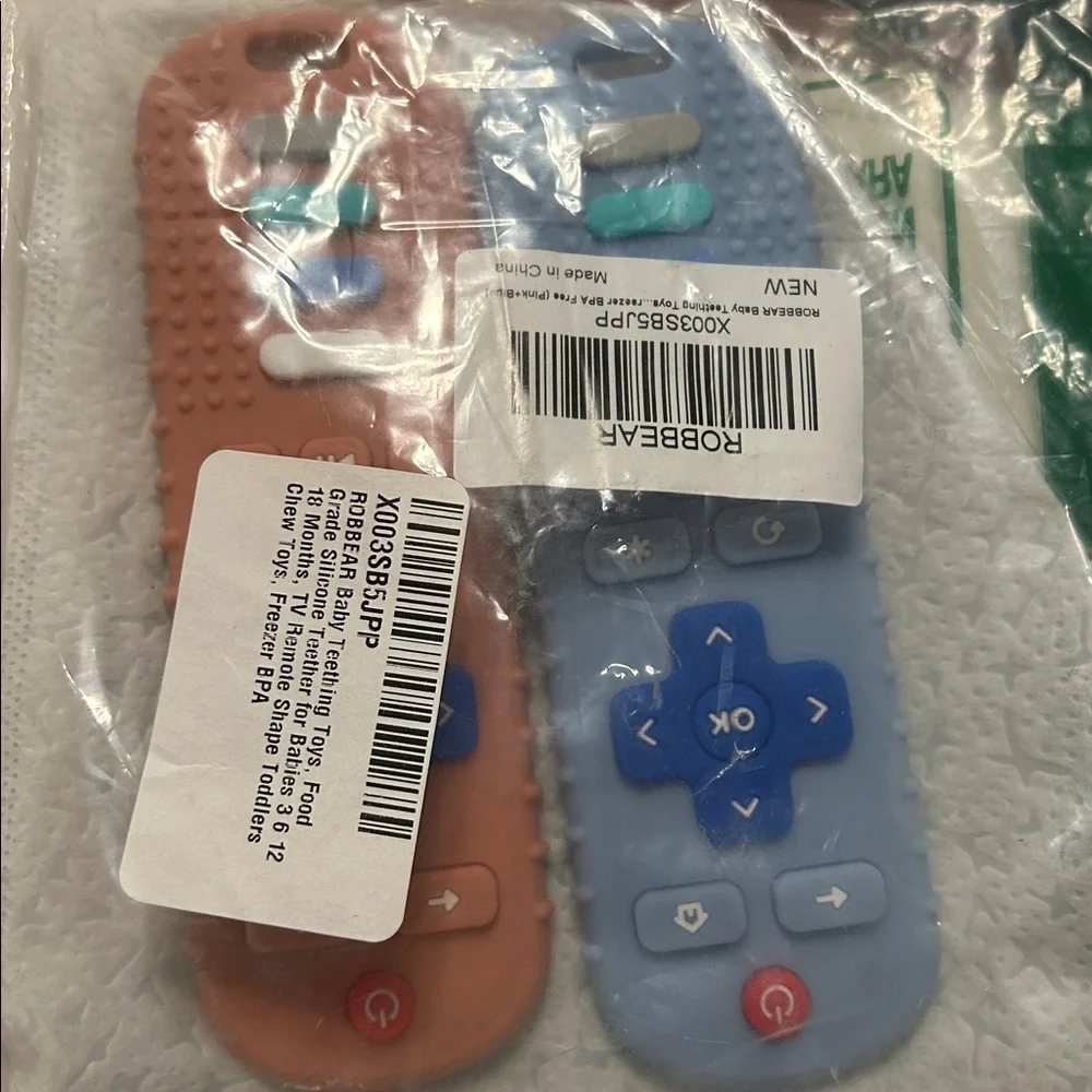 ROBBEAR Baby Pink&Blue Teething Remote Toy silicone 3/6/12/18 months chew